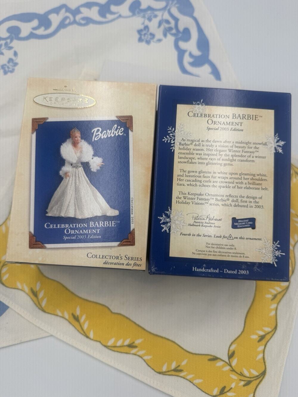 Hallmark Keepsake Ornament Celebration BARBIE 2003 Ornament White Dress Mattel 4